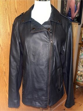 Sebby Collection Black Asymmetrical Faux Leather Jacket